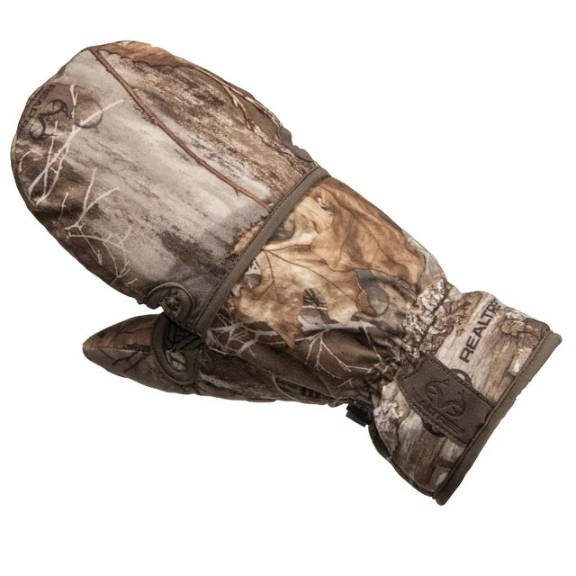 Camo flip-top mitten with the cover closed over the fingers