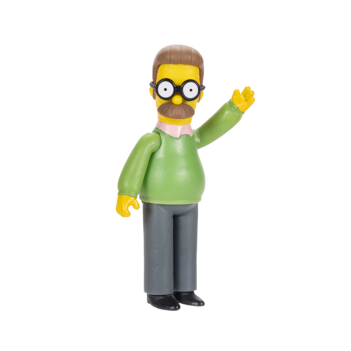 Cartoon figure in a green sweater raising one arm in a wave