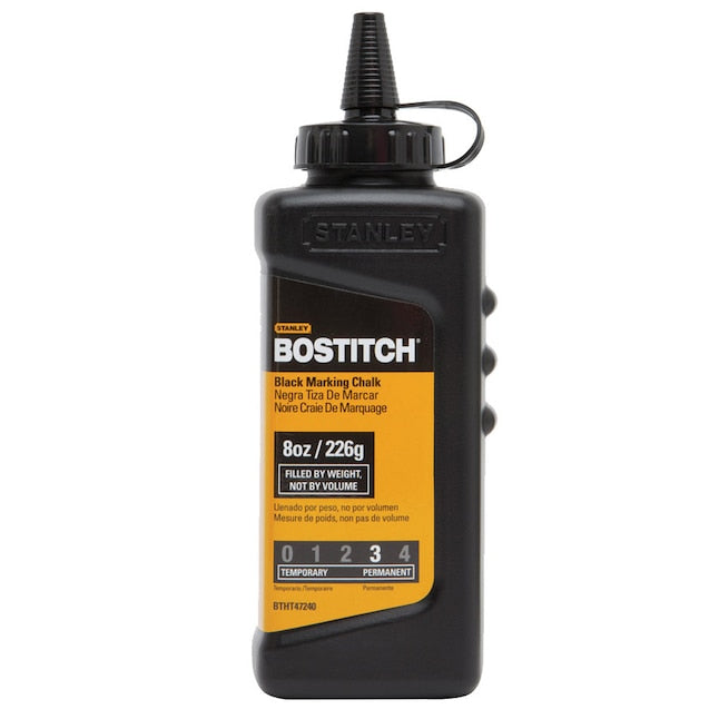 Black and yellow 8 oz squeeze bottle of black marking chalk with a pointed spout