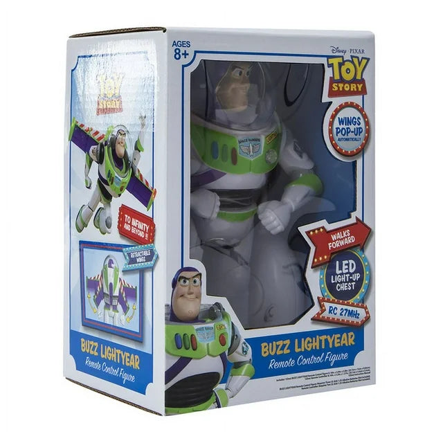 Buzz Lightyear remote control figure box at an angle showing the side panel