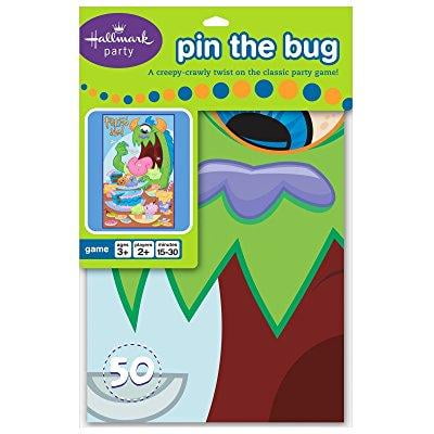 Pin the bug party game pack with a big green bug poster, ages 3+
