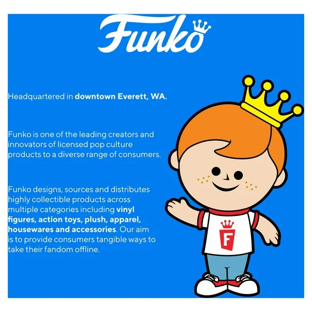 Toy maker info panel with a cartoon boy in a crown on a blue background