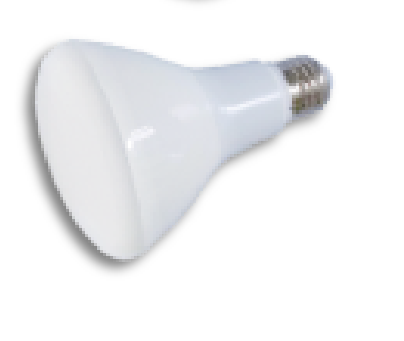 Small white LED flood bulb with a frosted dome and screw base, angled