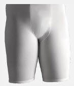 White knee-length compression shorts shown front-on