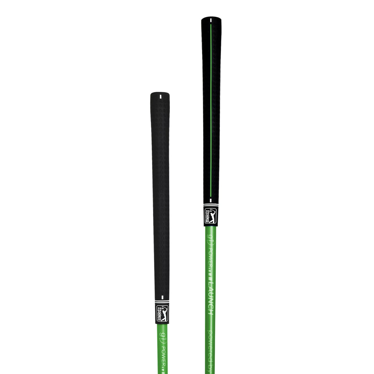 Two black rubber grips on green G1 Power Launch shafts