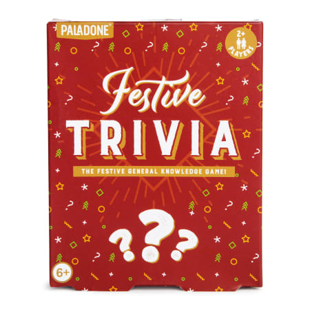Small view of the red festive trivia game box with question marks