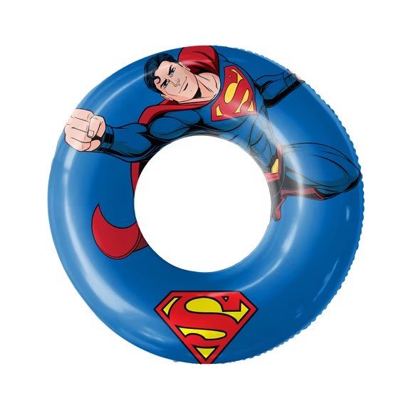 Blue inflatable swim ring printed with Superman flying and a red and yellow S shield