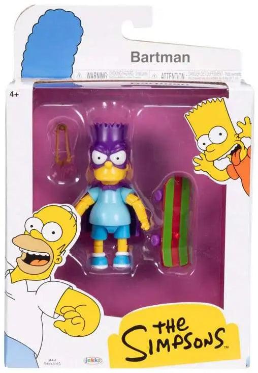 Carded cartoon boy figure in a purple mask and cape with a skateboard and slingshot