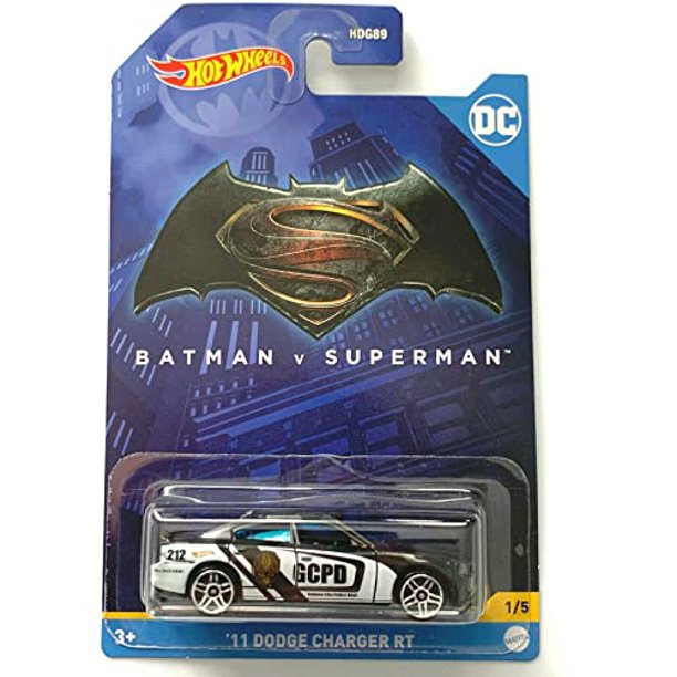 Hot Wheels '11 Dodge Charger RT in GCPD police livery on a Batman v Superman card