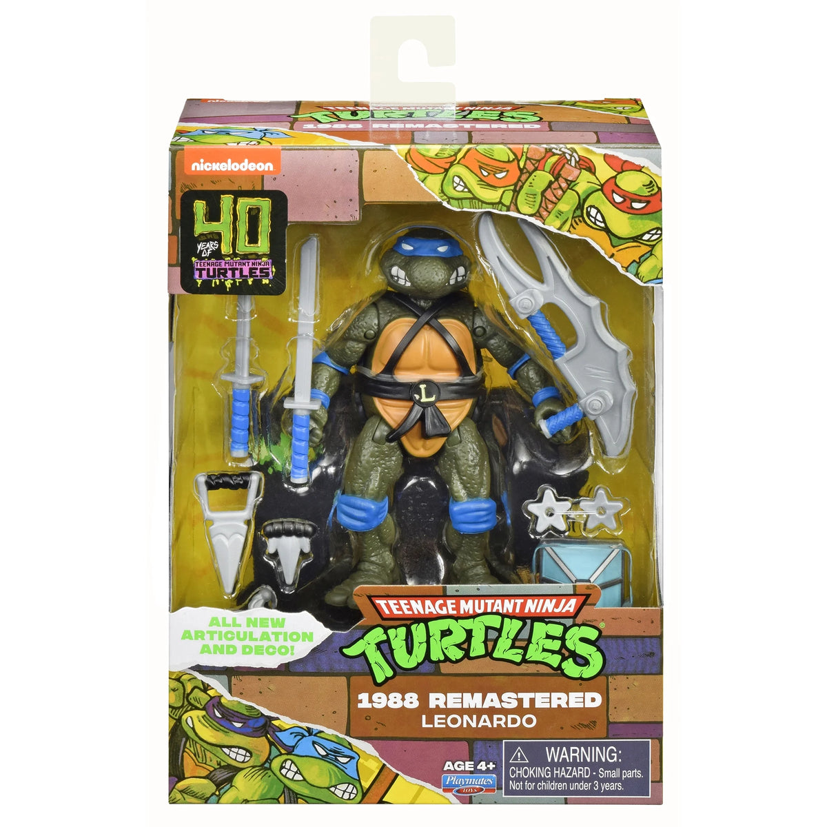 Front of the boxed blue-masked turtle figure with 40 years badge