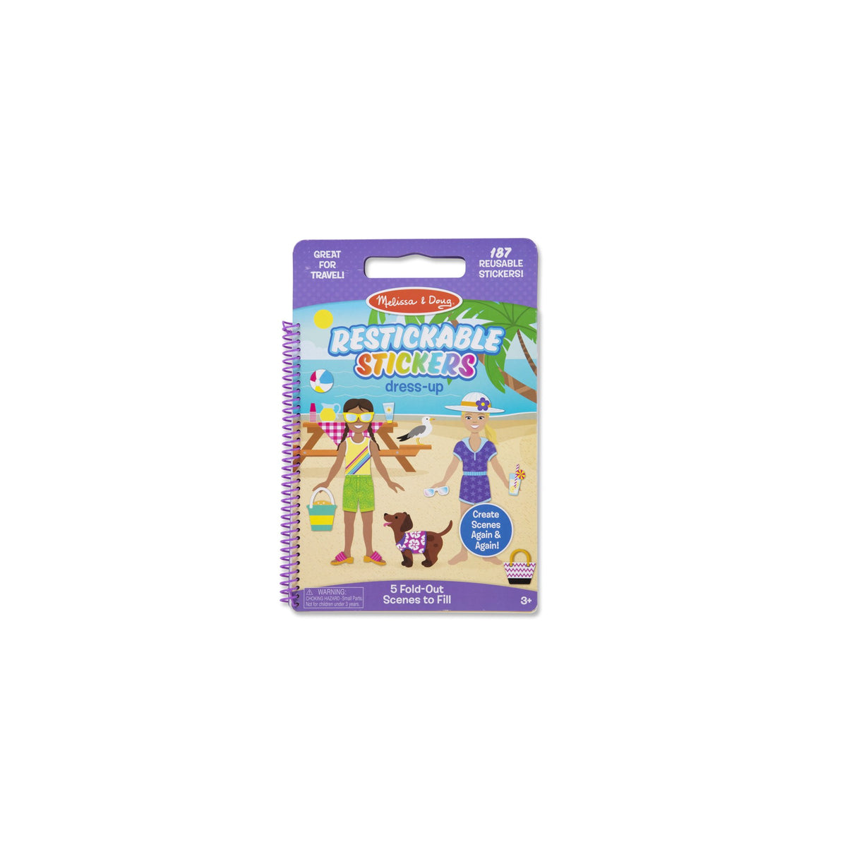 Purple dress-up sticker pad cover: 187 reusable stickers, 5 fold-out scenes