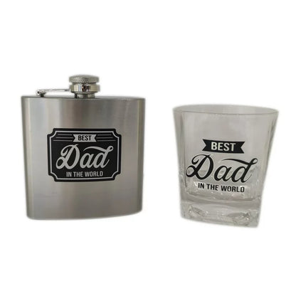 Father's Day Best Dad in the World Flask and Rocks Glass Set - Way to Celebrate