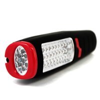 Black and red handheld LED work light with a flashlight end