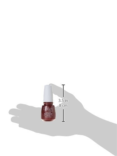 Size guide showing the brick red gel polish in a hand, 3.5 inches tall