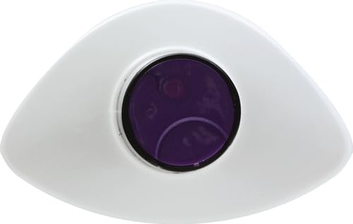 Top-down view of the white bottle's flip cap with a purple insert
