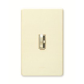 Almond-colored Lutron Toggler slide dimmer switch with wall plate