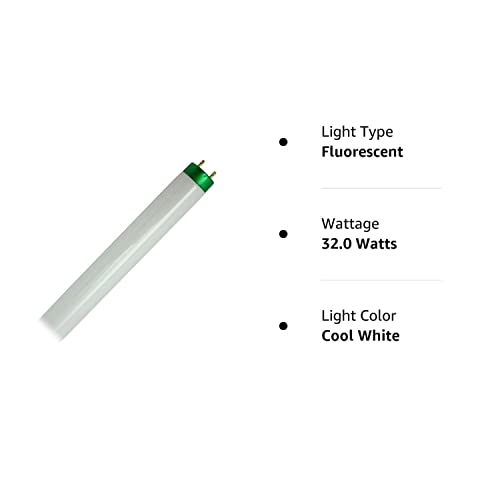 T8 fluorescent tube beside specs: 32 watts, cool white light
