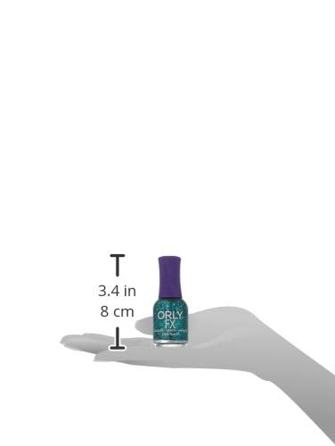 Orly FX blue-green glitter polish bottle on a palm silhouette, 3.4 inches tall