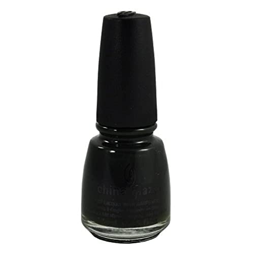 Bottle of glossy black-green nail polish with a black cap