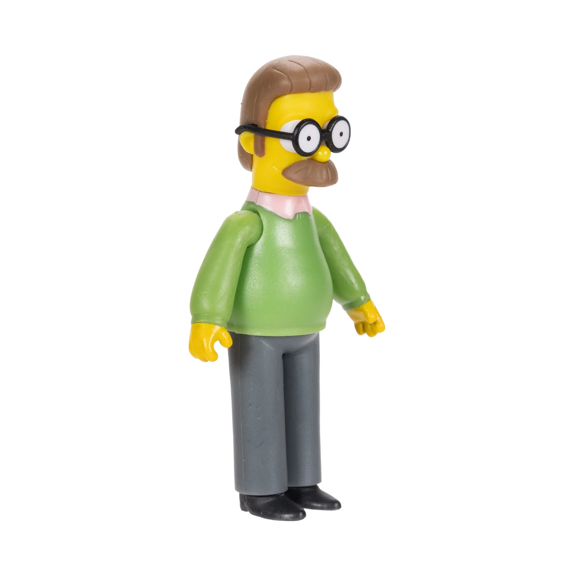 Side view of the 2.5 inch figure with round glasses, brown moustache and pink collar