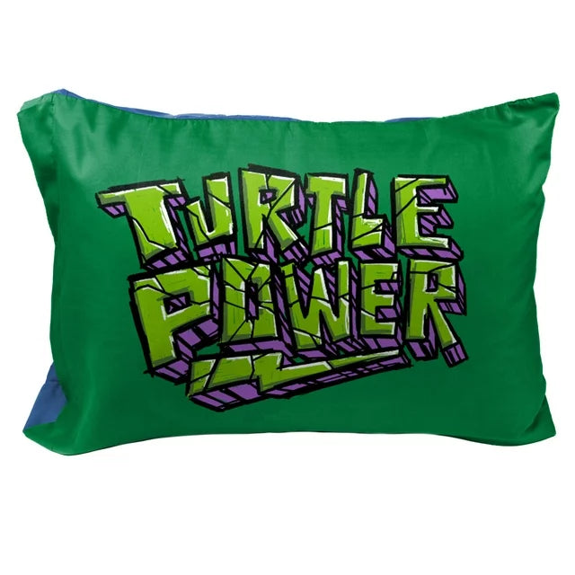 Green pillowcase with slime-green Turtle Power lettering