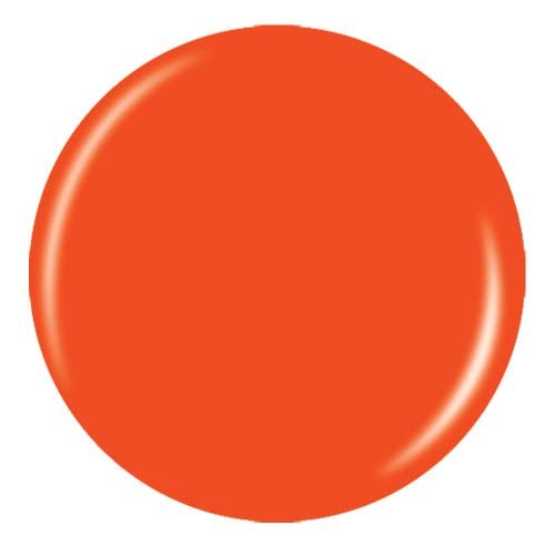 Round swatch of bright tangerine orange creme polish