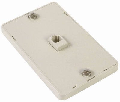 Ivory wall-mount telephone jack plate with a single phone socket and two mounting studs