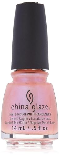 Bottle of pearly pastel pink nail lacquer with a pink-gold shimmer