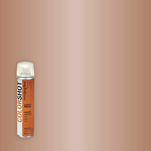 Lucky Penny spray paint can on a swatch of its metallic rose copper colour