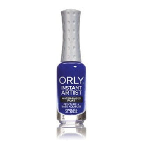 Slim bottle of royal blue water-based nail art paint with a silver dotted cap