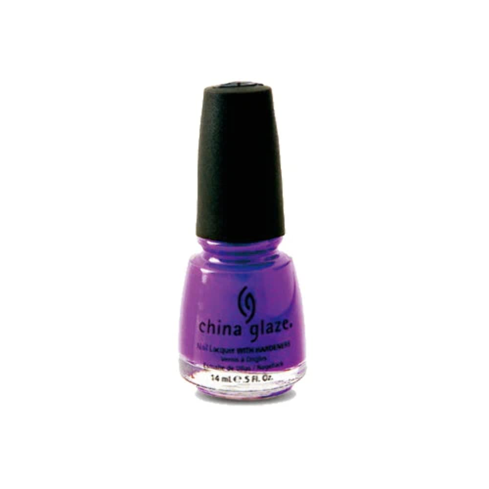 Bottle of bright purple creme nail lacquer with a black cap, 0.5 oz
