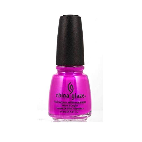 Bottle of neon purple-pink nail lacquer with a black cap