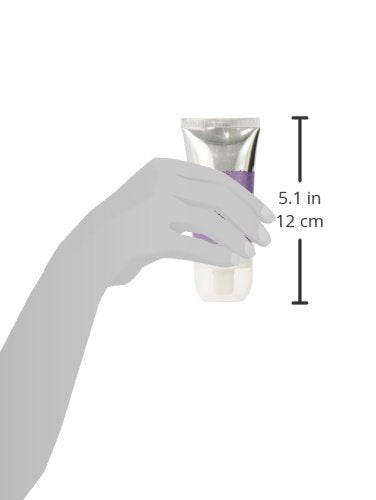 Size guide showing the lavender hair colour tube in a hand, 5.1 inches tall