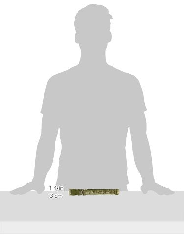 Size guide showing the green collar beside a figure, 1.4 inches wide