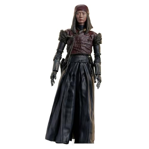 Female warrior figure in a red headscarf, leather armour and long black skirt