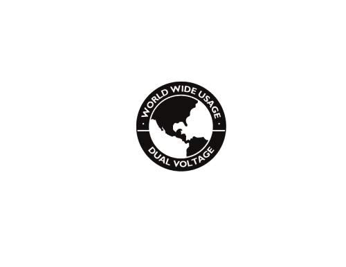 Globe icon reading World Wide Usage, Dual Voltage