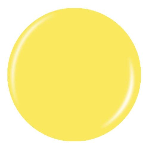 Round swatch of lemon yellow creme nail polish
