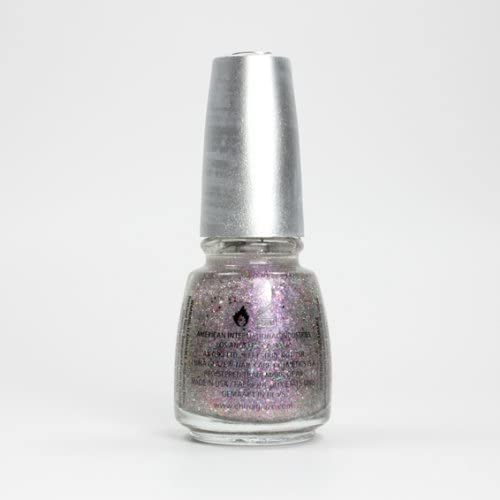 Back of the holographic pink glitter polish bottle with a silver cap