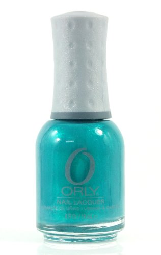 Bottle of Orly nail lacquer in a shimmery teal green with a silver cap