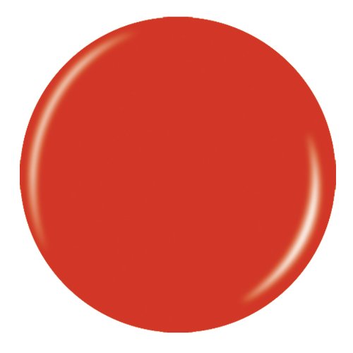 Round swatch of bright orange-red creme polish