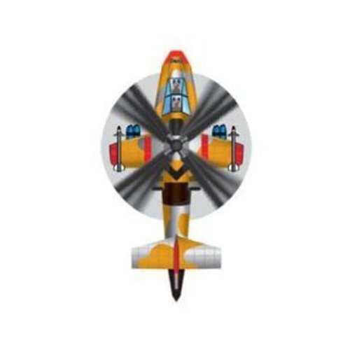 Orange and grey helicopter-shaped mini kite seen from above with spinning rotor art