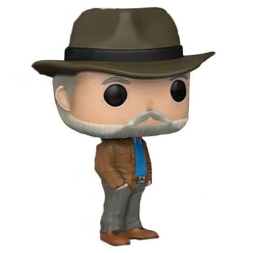 Angled view of the Dr. Alan Grant figure with grey beard and hands in pockets