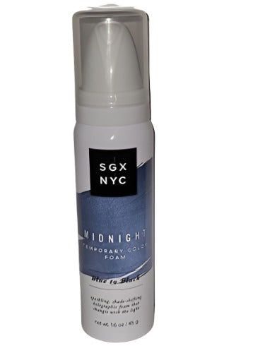 White can of midnight blue to black temporary colour foam with a clear cap