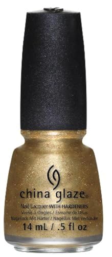 Bottle of metallic gold foil nail lacquer with a black cap