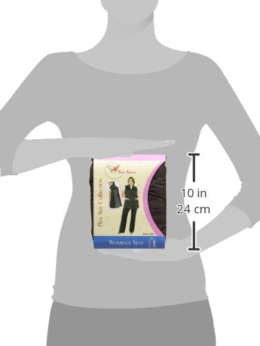 Size guide showing the packaged vest against a figure, 10 inches tall