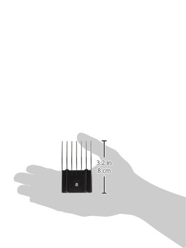 Size guide showing the black comb guard on a hand, 3.2 inches tall