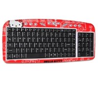 Hello Kitty red computer keyboard with black keys, number pad and white print