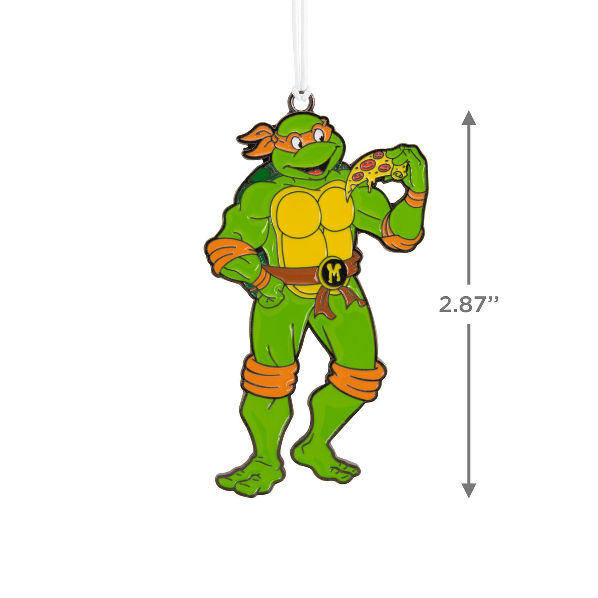 Size guide showing the enamel turtle ornament at 2.87 inches tall