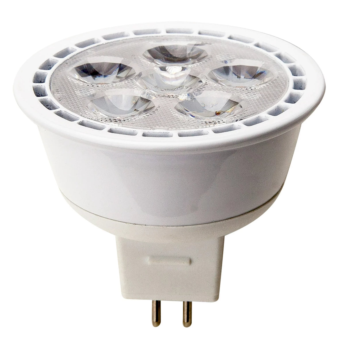 White MR16 LED spotlight bulb with five lenses and two GU5.3 pins