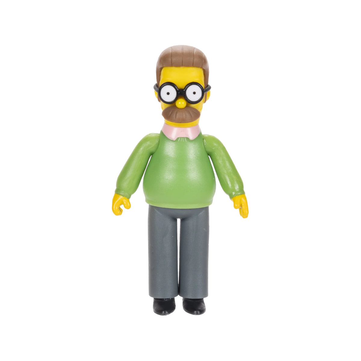 Front view of the cartoon figure with round glasses, moustache and green sweater